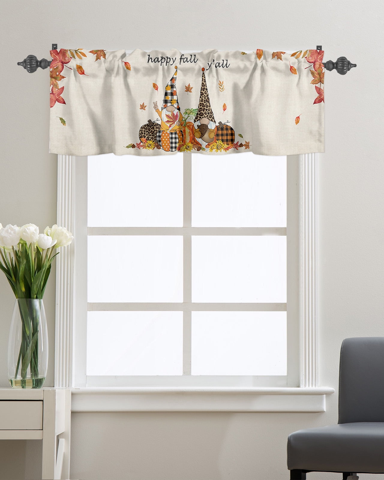 Thanksgiving Gnome Maple Leaf Checker Pumpkin Window Treatment Panel ...