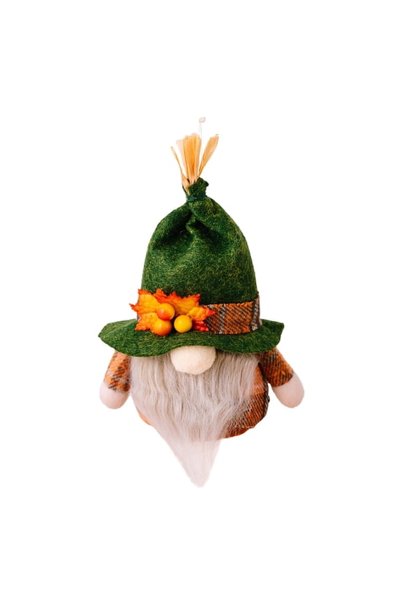 ​Thanksgiving Gnome Ornament - Checkered Maple Leaf Hanging Decor for Tree & Gifts (Polyester Cloth, Small Faceless Dwarf)​​ B
