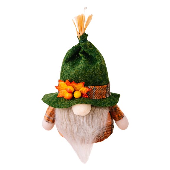 Thanksgiving Gnome Ornament - Checkered Maple Leaf Hanging Decor for Tree & Gifts (Polyester Cloth, Small Faceless Dwarf) B