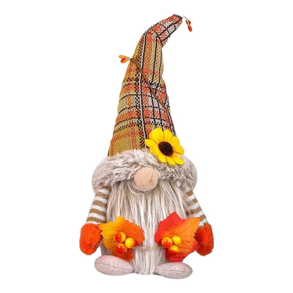 Thanksgiving Gnome Scarecrow Decorations, Rustic Gnome Plush with Maple Leaf Sunflower Details, Fall Holiday & Christmas Indoor Outdoor Home Table Tiered Tray Decor, Harvest Gifts, 12.6" H, A