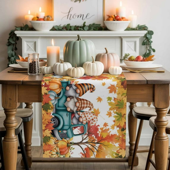 Thanksgiving Gnome Table Runner, Autumn Thanksgiving Kitchen Dining Table Decoration for Home Party Decor 13x108 Inches