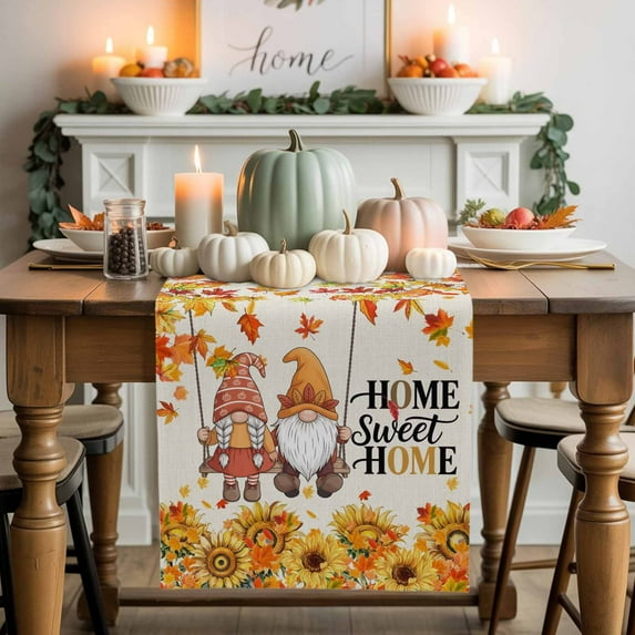 Thanksgiving Gnome Table Runner, Autumn Thanksgiving Kitchen Dining Table Decoration for Home Party Decor 13x72 Inches