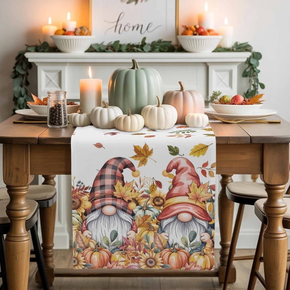 Thanksgiving Gnome Table Runner, Autumn Thanksgiving Kitchen Dining Table Decoration for Home Party Decor 13x90 Inches