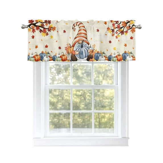 Thanksgiving Gnome Valances for Windows Pumpkin Fall Maple Leaf Beige Letter Kitchen Valance Curtain Rod Pocket Small Curtains for Cafe Bathroom Laundry Basement 42" x 18"