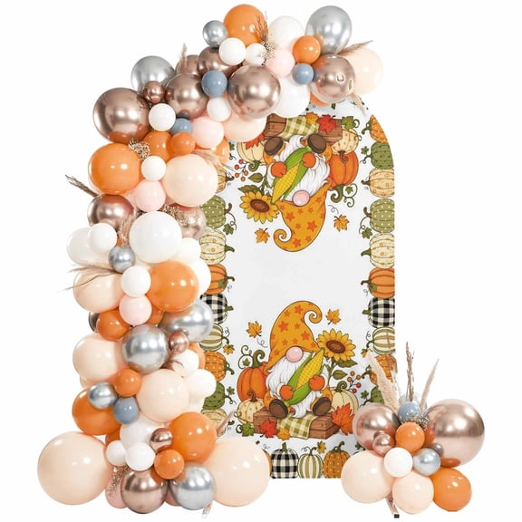 Thanksgiving Gnomes Arch Backdrop Cover 6Ft, Wedding Arch Covers Stretchy Backdrop, Fall Harvest Pumpkins Corn Sunflower Fitted 2 Sided Arched Photo Background for Birthday Party Decorations