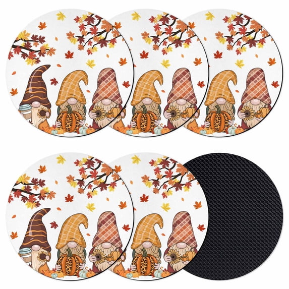 Thanksgiving Gnomes Coasters Set of 6, Absorbent Coasters for Drinks, Fallen Maple Leaf Pumpkin Sunflower Coaster for Desk Coffee Table Protection, Home Decor House Warming Gifts 4"