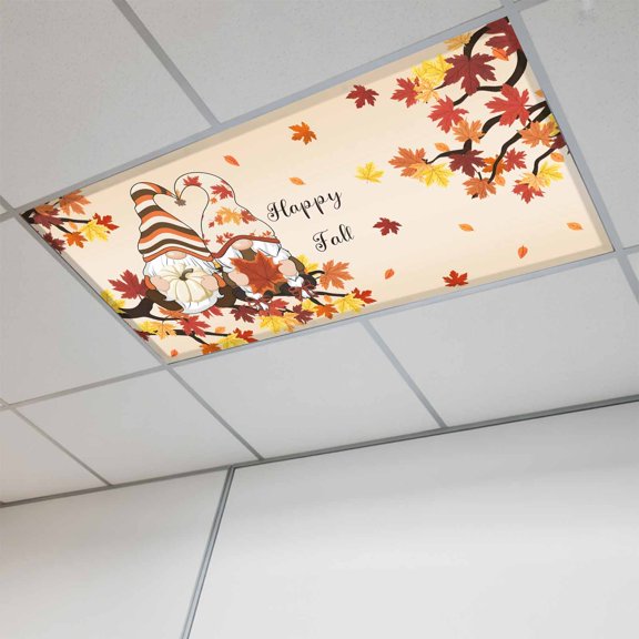 Thanksgiving Gnomes Fluorescent Light Covers, Fall Maple Leaves Botanical Autumn Magnetic Light Covers for Ceiling Lights, Fluorescent Ceiling Shade Filters for Classroom Bedroom Office 4x2Ft x 1PCS