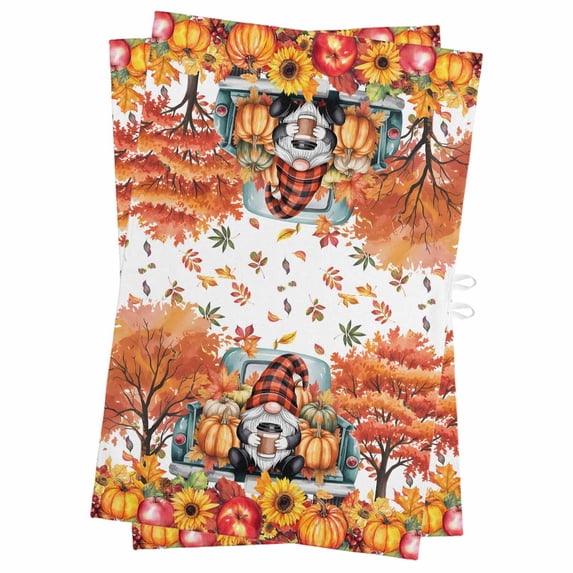 Thanksgiving Gnomes Kitchen Towels Set of 2, Water Absorbent Dish Towel, Fall Pumpkins Maple Farmhouse Truck Decorative Hand Towels - Quick Drying Cloth for Cooking Baking, 18x28 Inch