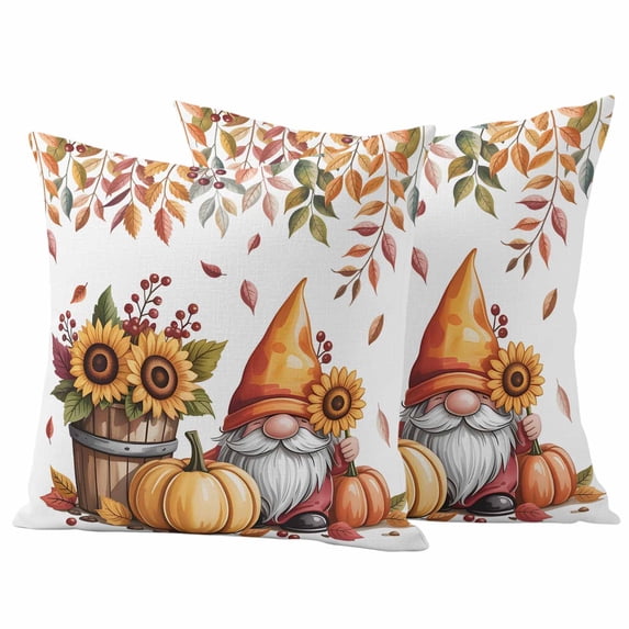 Thanksgiving Gnomes Outdoor Waterproof Pillow Covers, Fall Sunflower Eucalyptus Leaves Pumpkin Decorative Square Throw Pillowcase Sofa Cushion Sham for Patio/Couch/Chair, 20"x20" 2 Pack