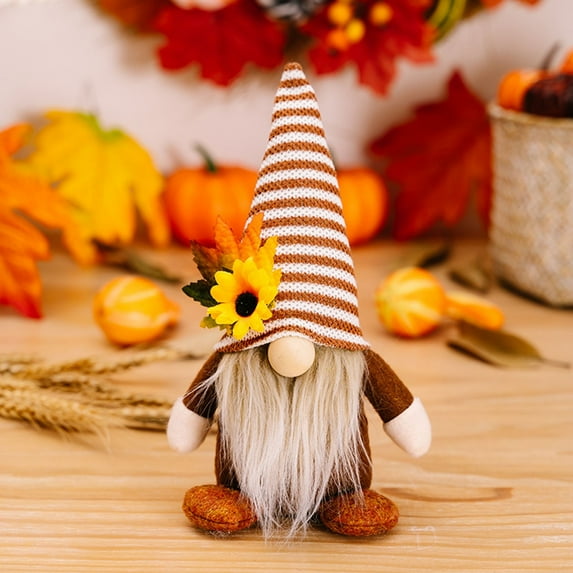 Thanksgiving Gnomes Plush Toy Doll, 8.2Inch Fall Gnomes Decor with Sunflower, Handmade Gnomes Figurines Ornaments, Faceless Doll Decoration, Autumn Tabletop Gnome Gifts for Holiday Party