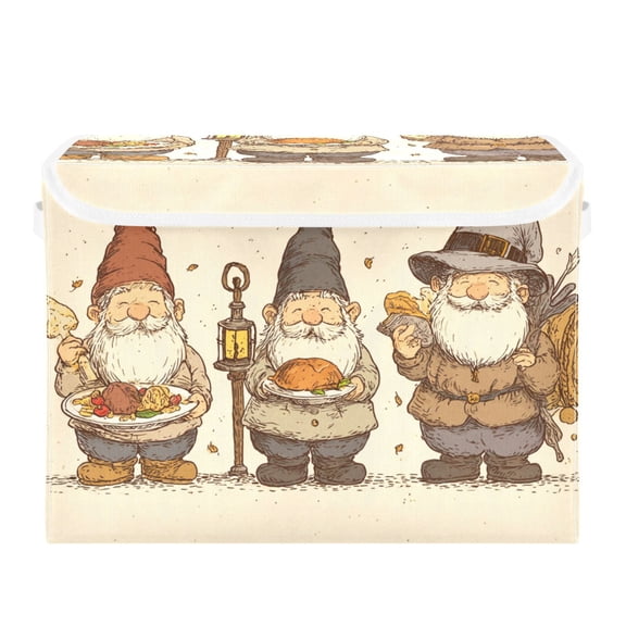 Thanksgiving Gnomes with Roast Turkey Meal Foldable Storage Bins with Lids Handles Collapsible Storage Containers Tote Boxes 16.5 x 12.6 x 11.8 inches