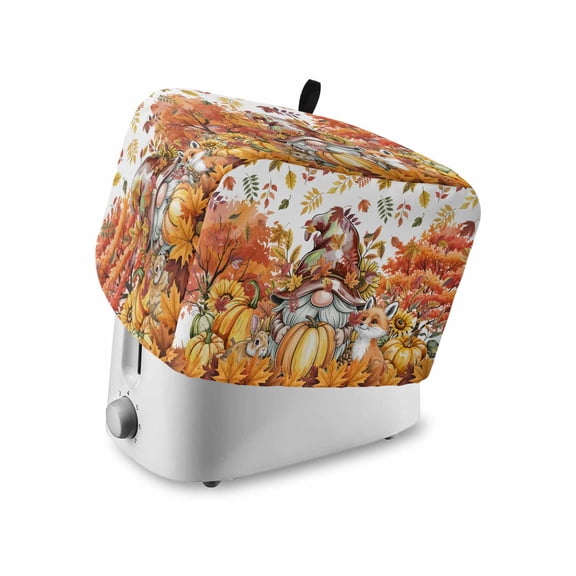 Thanksgiving Gnomes Small Toaster Cover 2 Slice, Kitchen Appliance Covers, Fall Orange Pumpkin Maple Fox Rabbit Toaster Oven Cover with Loop, Bread Machine Cover Polyester Dust Cover Protection