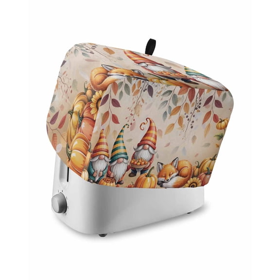 Thanksgiving Gnomes Small Toaster Cover 2 Slice, Kitchen Appliance Covers, Yellow Fall Eucalyptus Fox Pumpkins Toaster Oven Cover with Loop, Bread Machine Cover Polyester Dust Cover Protection