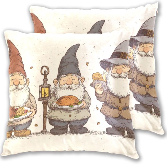 Thanksgiving Gnomes with Roast Turkey Meal Throw Pillow Covers Pillowcases 18 x 18 Inch Home Decor 2 Packs for Bedroom Sofa