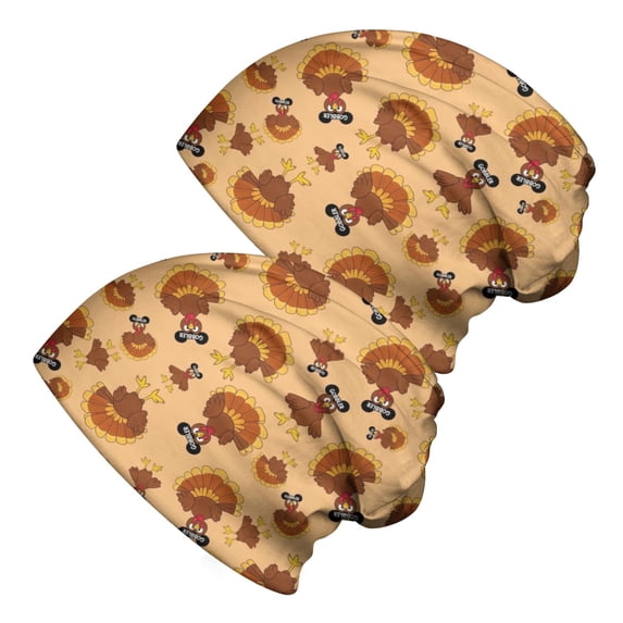 Soft Texture Images Thanksgiving Gobbler Turkey Cartoon 2 Pack Slouchy Beanie Hat, Warm ...