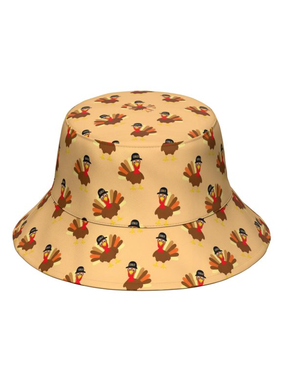 Thanksgiving Gobbler Turkey Pattern Bucket Hat, Outdoor Sun Hat with Wide Brim & Breathable Fabric, Lightweight Breathable Gifts for Hiking Camping Fishing Beach