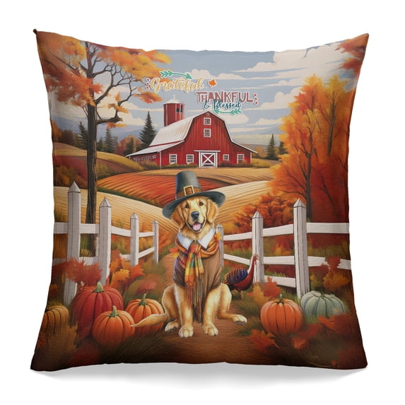 Thanksgiving Golden Retriever Pilgrim Grateful, Thankful, Blessed Fall Welcome Pillowcase Double Sided Goldens Dog Lover Gifts Idea Pillow Case Covers - 00021