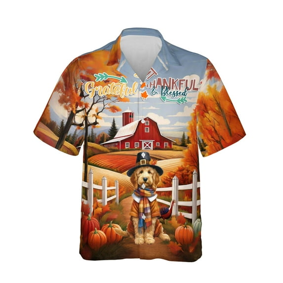 Thanksgiving Goldendoodle Pilgrim Grateful, Thankful, Blessed Fall Welcome Hawaiian Shirt Breathable Summer Unisex Merch Doodle Dog Lover Gifts Idea - 00021