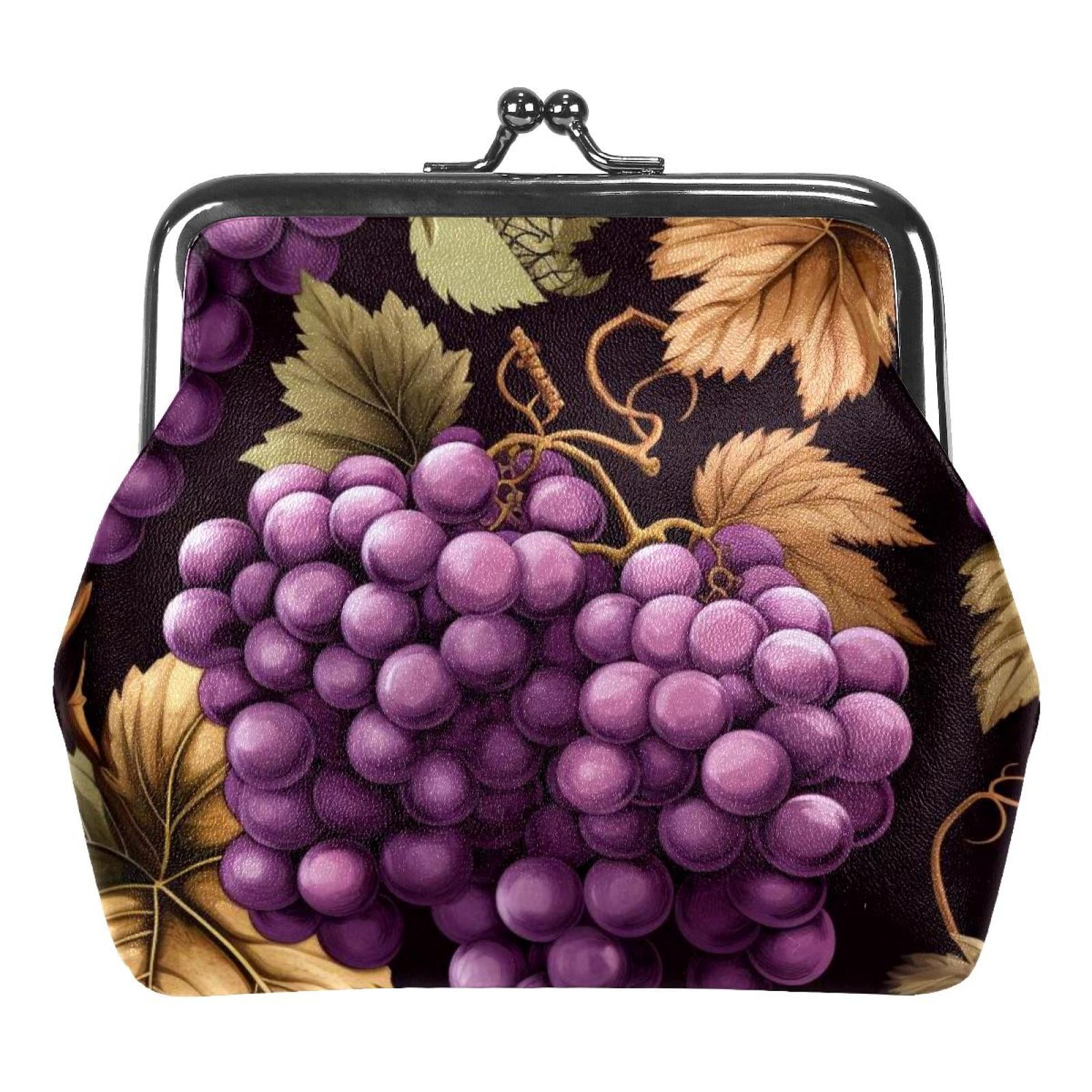 Thanksgiving Grape Coin Purse Vintage Pouch Buckle Clutch Bag Kiss