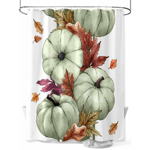Thanksgiving Green Pumpkin Shower Curtain with Hooks, Fabric Shower Curtains for Bathroom Decor, Waterproof Bath Curtains Accessories,&nbsp;72x72 inch Bathroom Set, Autumn Maple Leaves
