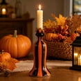 thumbnail image 1 of Thanksgiving Halloween Orange Black Striped Ceramic Candle Holder, Knotted Twisted Design Taper Candle Base, Glazed Tabletop Ornament for Dining Table Mantel Entryway Decor, 1 of 7