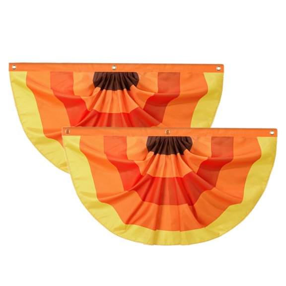 Thanksgiving & Halloween Scalloped Flag – 70.8" Printed Yard Fence Hanging Banner with Canvas Header & Eyelets, Polyester Half-Circle Bunting for Indoor/Outdoor Décor (Set of 2)