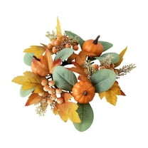 Thanksgiving Halloween Scented Candle Wreath, Decorative Floral Ring for Table Decor, Reusable Artificial Maple Leaf and Berry Garland, Ideal for Party and Home Decoration