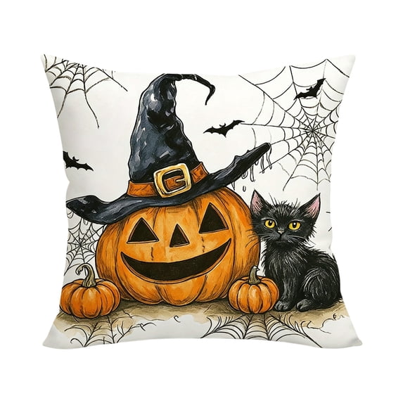 Thanksgiving Halloween Soft Pillowcase Cute Ghost Pumpkin Black Cats Printed Angular Cushion Cover Fall Sofa Soft Pillowcase