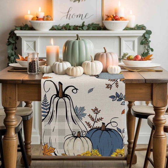 Thanksgiving Happy Cotton Linen Table Runner, Washable Table Runners for Kitchen, Dining Room, Holiday, Home Party Table Decor, 13x36 Inches