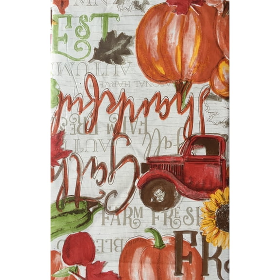Thanksgiving Harvest Autumn Pumpkin Fall Farm Scene Vinyl Flannel Backed Tablecloth (52" x 52" Square)