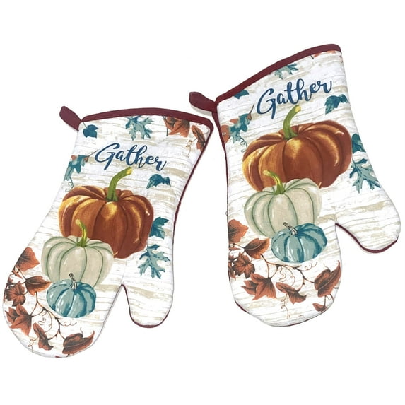 Home Collection Harvest Pumpkin Kitchen Linens Set Include Oven Mitt & 2 Potholders - Great for Autumn, Fall & Thanksgiving