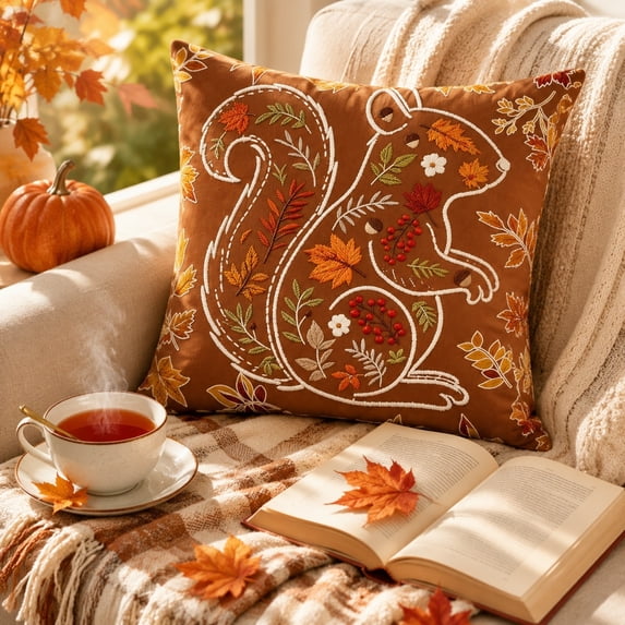 Thanksgiving Harvest Throw Pillow,Fall Sofa Decor Removable Polyester Cushion Cover with Pumpkin Maple Corn Seasonal Print,Soft Breathable Decorative Pillow for Bedroom Dining Chair