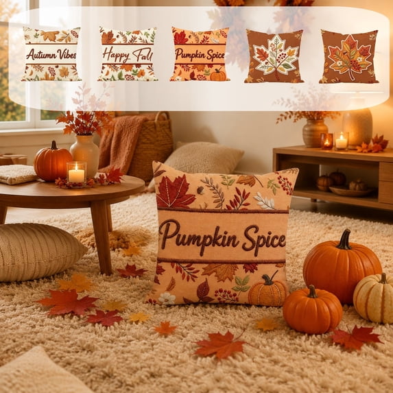 Thanksgiving Harvest Throw Pillow,Fall Sofa Decor Removable Polyester Cushion Cover with Pumpkin Maple Corn Seasonal Print,Soft Breathable Decorative Pillow for Bedroom Dining Chair
