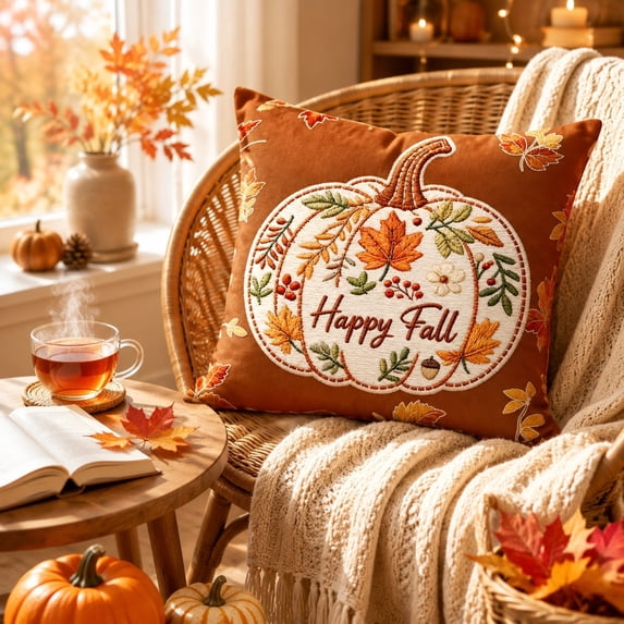 Thanksgiving Harvest Throw Pillow,Fall Sofa Decor Removable Polyester Cushion Cover with Pumpkin Maple Corn Seasonal Print,Soft Breathable Decorative Pillow for Bedroom Dining Chair