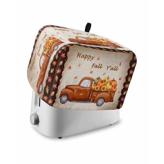 Thanksgiving Harvest Toaster Cover 4 Slice, Large Kitchen Appliance Covers, Vintage Fall Pumpkins Maple Leaf Toaster Oven Cover with Loop, Bread Machine Cover Polyester Dust Cover Protection