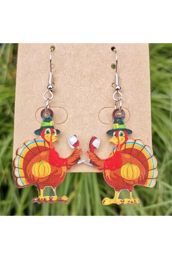 Thanksgiving Harvest Turkey Earrings Colorful Acrylic Chicken Pumpkin Fall Gifts