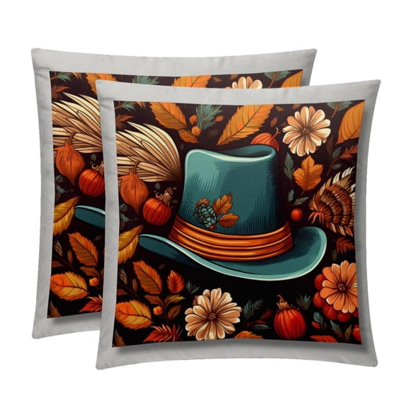 Thanksgiving Hat Decorative Pillows Covers Set of 2 - Unique Patterns, 16x16, 18x18, 20x20 Inches - Throw Pillow Covers for Home Decor, Bedroom, Living Room for Various Occasions
