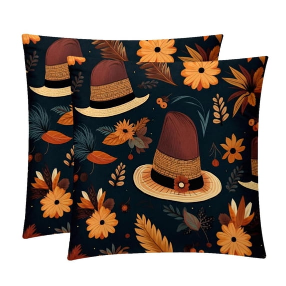 Thanksgiving Hat Luxurious Velvet Throw Pillow Inserts with Unique Patterns - Set of 2 (16x16, 18x18, 20x20 Inches) for Bed, Chair Pillow Covers for Any Occasion