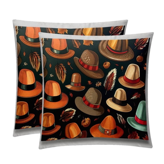 Thanksgiving Hat Velvet Bed Pillow Set with Unique Patterns in Sizes 16x16, 18x18, and 20x20 Inches - Includes 2 Chair Pillow Covers,Bed Pillow for Any Occasion