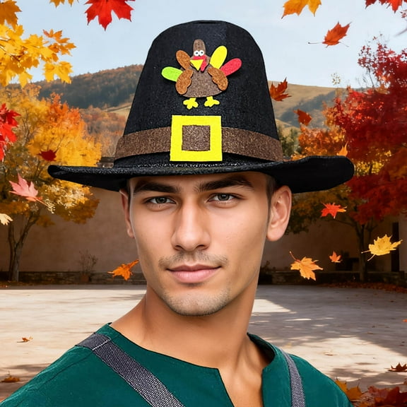 Thanksgiving Hats Black Pilgrim Felt Hat Novelty Top Hats Party Thanksgving Party Accessory for Adults B