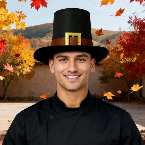 Thanksgiving Hats Black Pilgrim Felt Hat Novelty Top Hats Party Thanksgving Party Accessory for Adults C