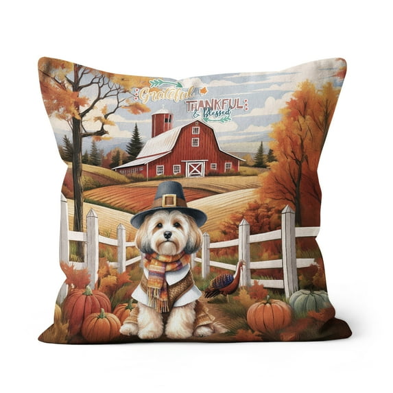 Thanksgiving Havanese Pilgrim Grateful, Thankful, Blessed Fall Welcome Pillow Cushion Double Sided Havanese Dog Lover Gifts Idea Throw Pillow - 00021