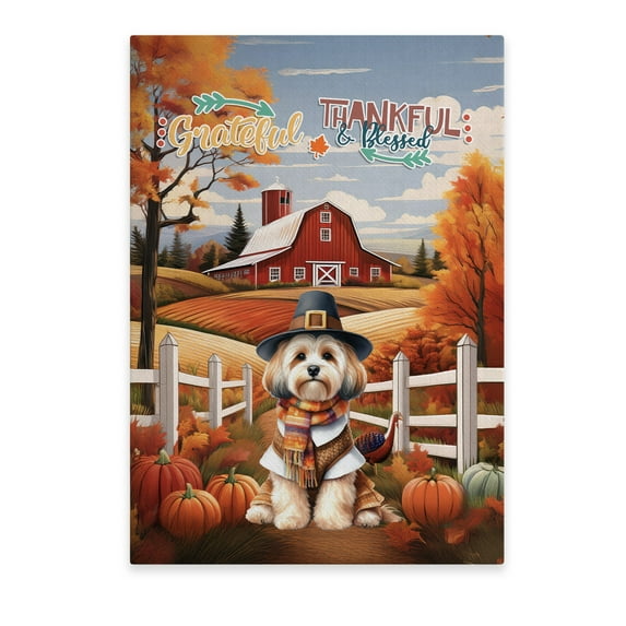 Thanksgiving Havanese Pilgrim Grateful, Thankful, Blessed Fall Welcome Vertical Matte Canvas Poster Havanese Dog Lover Gifts Idea Wall Art Home Decor - 00021