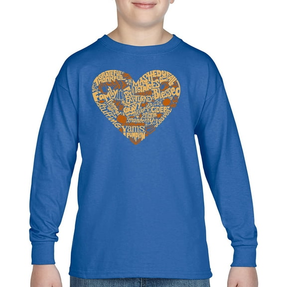 Thanksgiving Heart - Boy's Word Art Long Sleeve T-Shirt