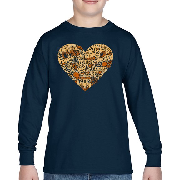 Thanksgiving Heart - Boy's Word Art Long Sleeve T-Shirt