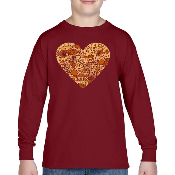 Thanksgiving Heart - Boy's Word Art Long Sleeve T-Shirt
