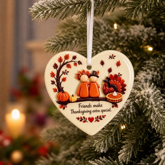 Thanksgiving Heart Ornament Acrylic Hanging Decoration with Turkey Pumpkin Maple Leaf, 3.15 Inch Fall Keepsake for Tree Wall Window Home Party Decor