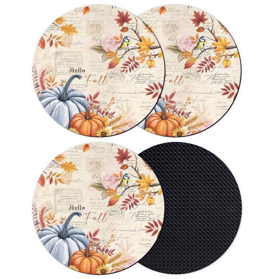 Thanksgiving Hello Fall Coasters Set of 4, Absorbent Coasters for Drinks, Orange Blue Pumpkin Maple Leaf Coaster for Desk Coffee Table Protection, Home Decor House Warming Gifts 4"