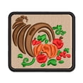 thumbnail image 1 of Thanksgiving Holiday Harvest Cornucopia with Apples and Pumpkins Applique Multi-Color Embroidered Iron-On Patch - 2.0 Inch Mini, 1 of 5
