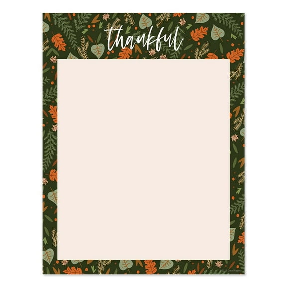Thanksgiving Holiday Letterhead / 50 Sheets / 8.5" x 11" Festive Thankful Autumn Paper / Decorative Fall Leaves Stationery Letterhead